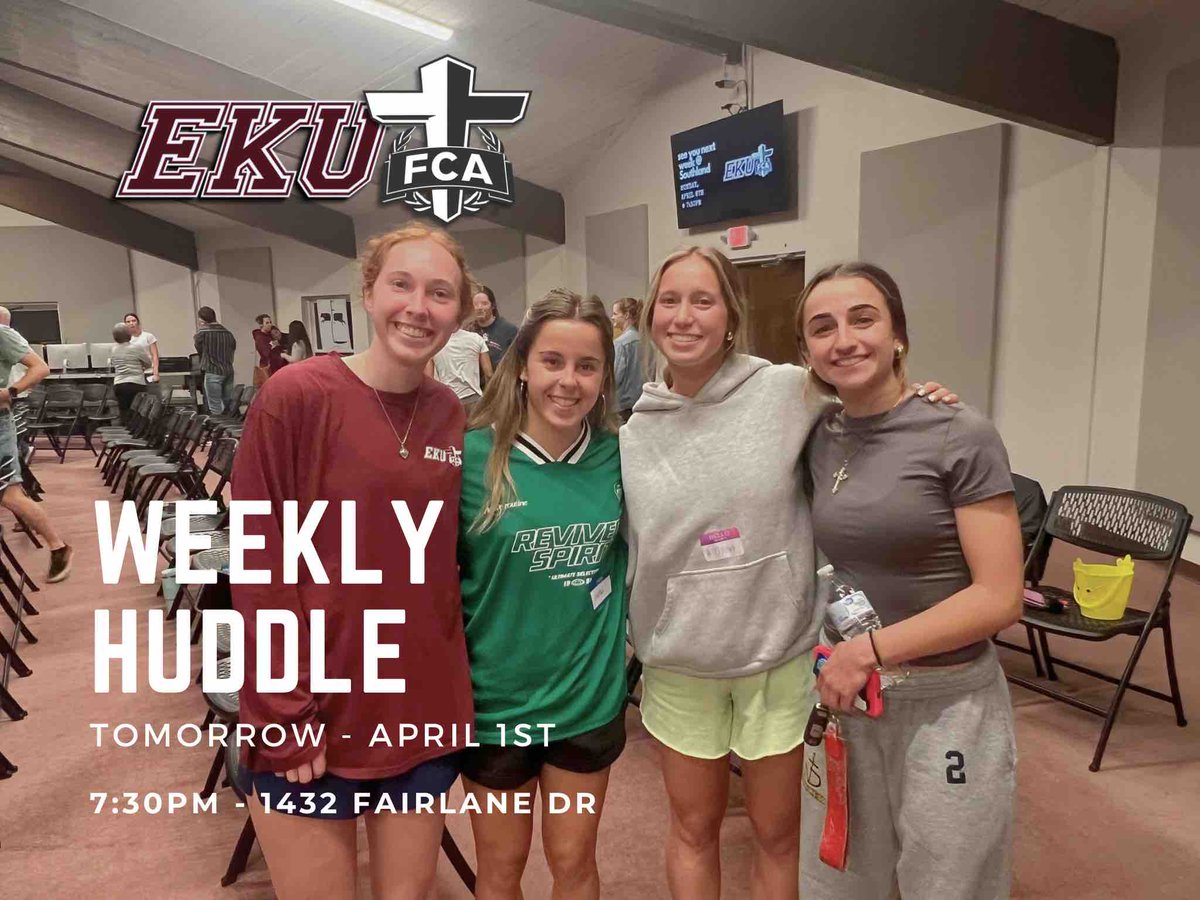 Join us for a very special #huddle tomorrow night as we have our athlete takeover night. It will be filled w/ games, testimonies, devotions from your fellow athletes! Come support them & have a great night of praise & fellowship together! #GoBigE #ekufca #fcahuddle #fca247