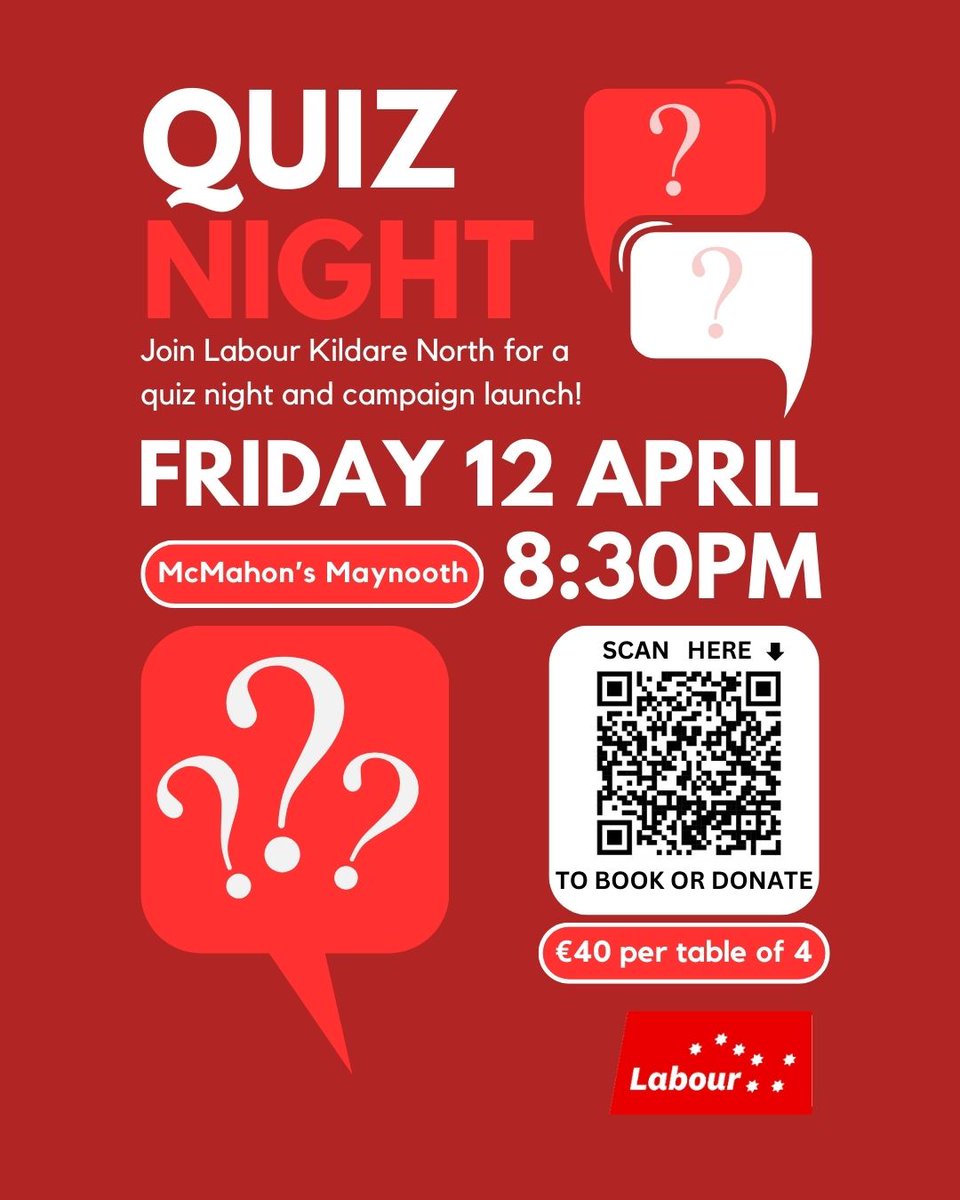 Just five days to go until our campaign launch and table quiz night in McMahons Maynooth. €200 cash prize for first place; and various raffle prizes also.