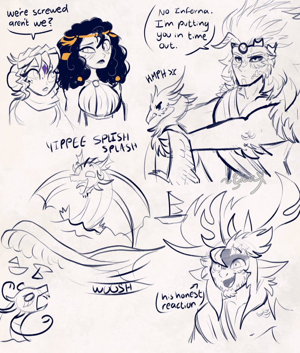 I'm pretty much done with the story plot points for Hybrids so have some scribbles that are out of context :) Fae (the big fishy) belongs to @Hey_Hal0