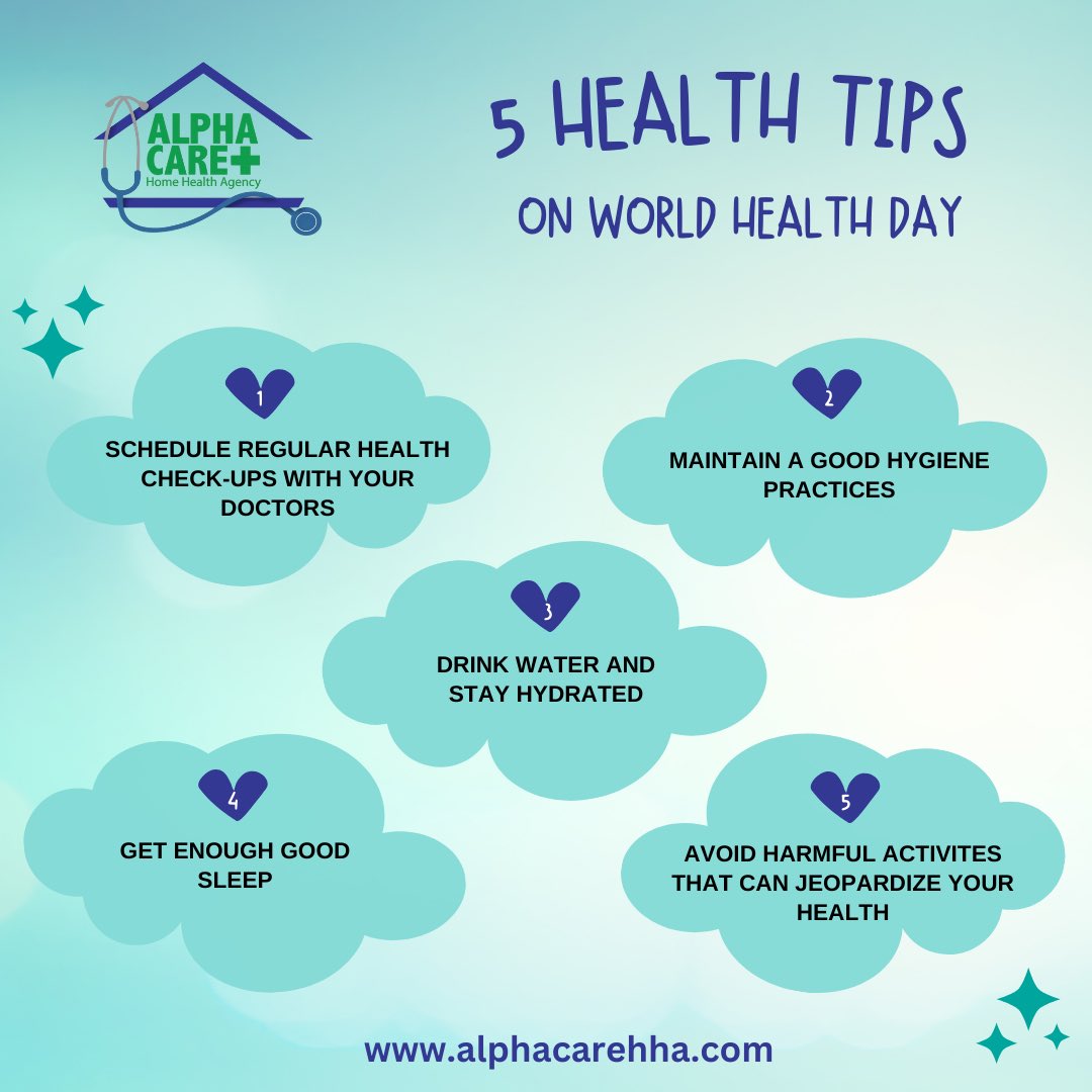 🌍🏥 On #WorldHealthDay2024, let's kickstart a journey to better health! Check out 5 essential health tips to prioritize your well-being. Share with loved ones & spread proactive wellness! Every small step counts! 💪 #HealthTips #WellnessJourney #ProactiveHealth #HealthyLiving
