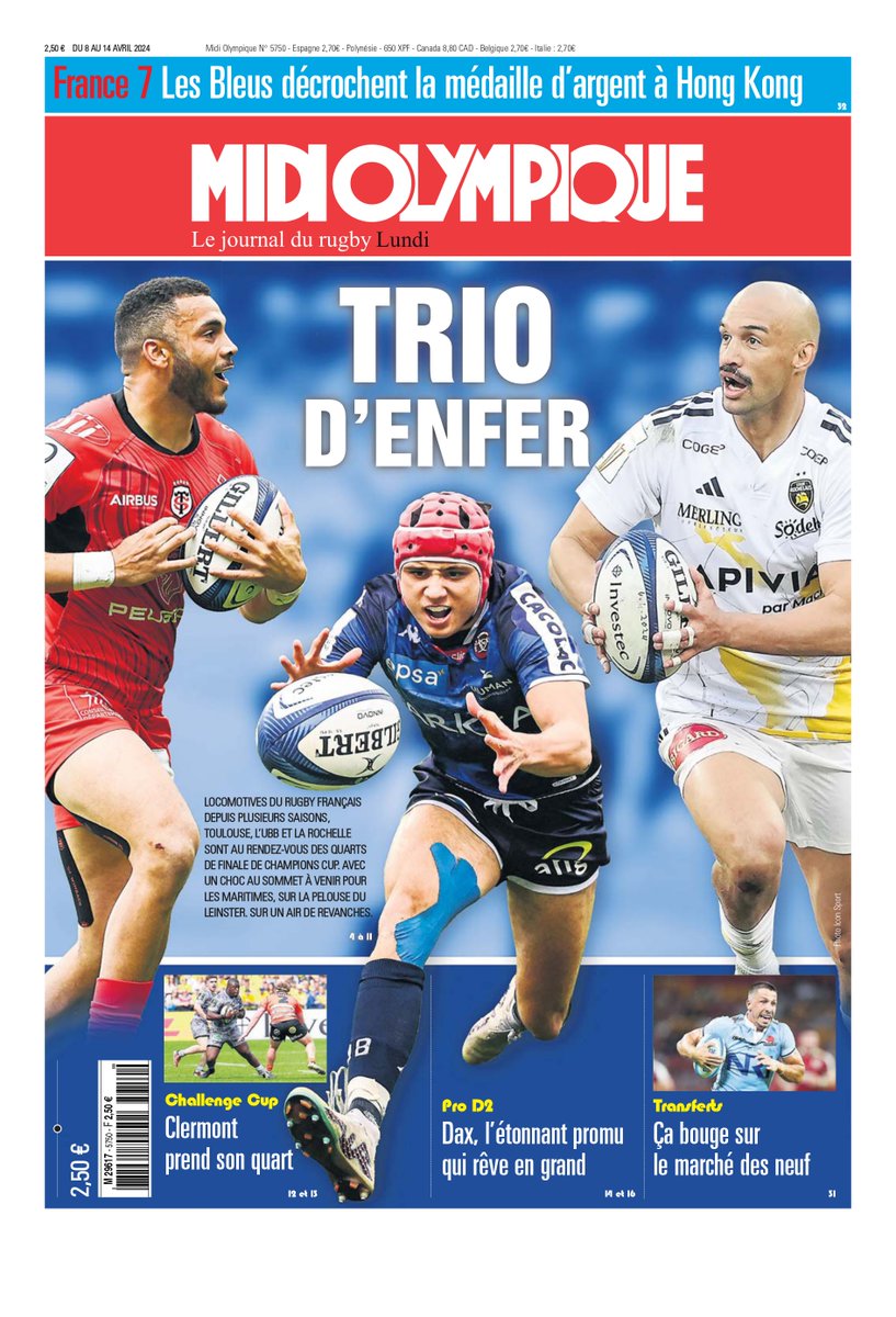 Trio d'enfer 3⃣ en Une de votre Midi Olympique ! Votre journal est dispo > tinyurl.com/54cw5hke