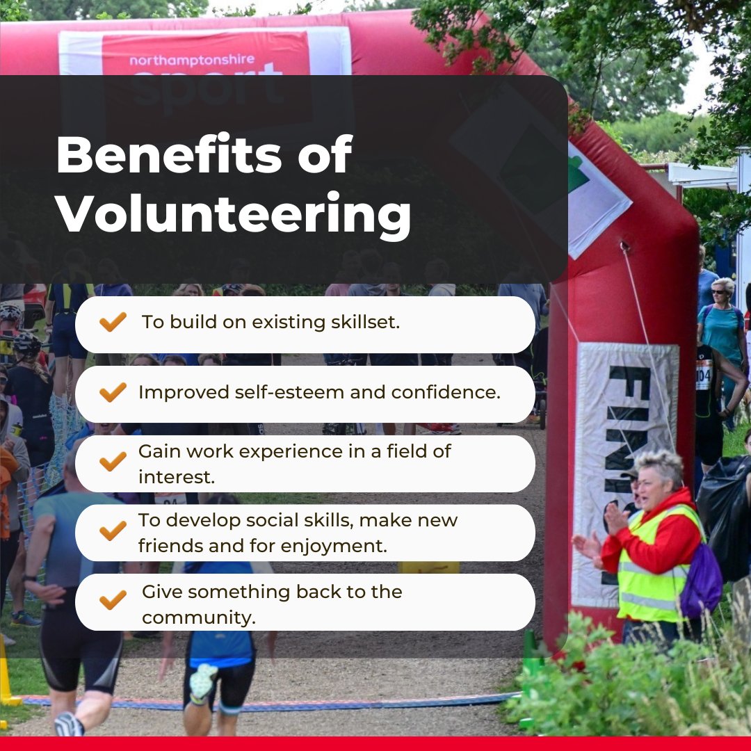 Are you interested in volunteering with us? We're passionate about providing enjoyable and meaningful volunteer opportunities. There are so many benefits to volunteering, get in touch to find out more - please contact -amy.clarke@northamptonshiresport.org.