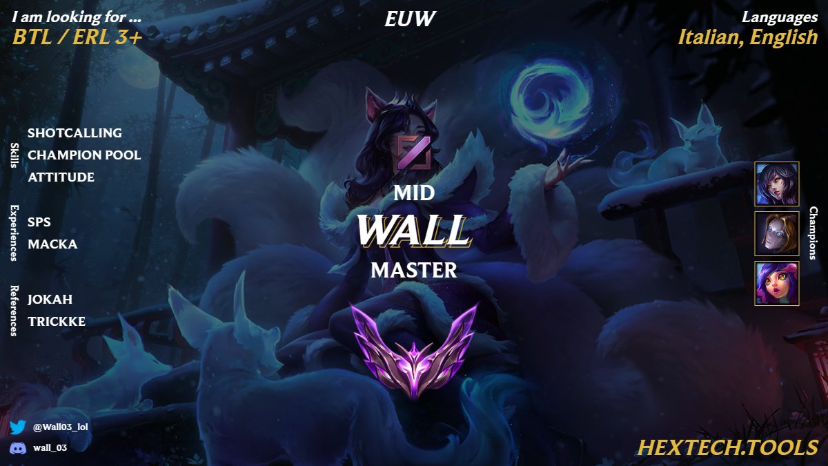 LFT for next split, mainly looking for BTL (Ita div2).
DM Discord (wall_03).
🔄 and ❤️ really appreciated.