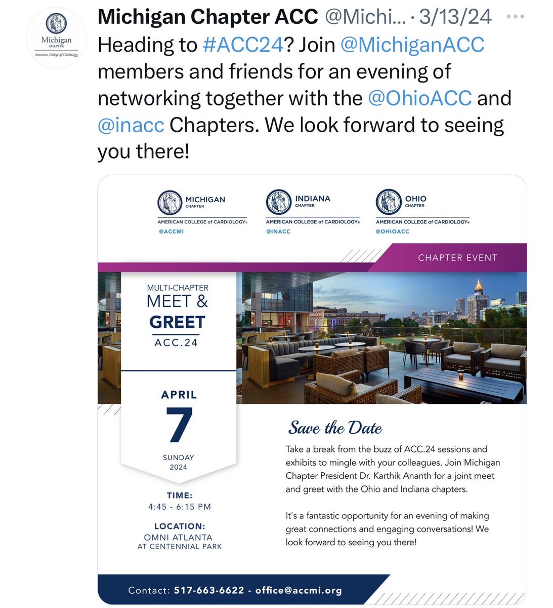 Hope to see all at the ⁦@MichiganACC⁩ chapter reception at the Omni hotel Birch room ⁦@HFHCardioFellow⁩ ⁦@HFHIntMedRes⁩ ⁦@NagibChalfoun⁩