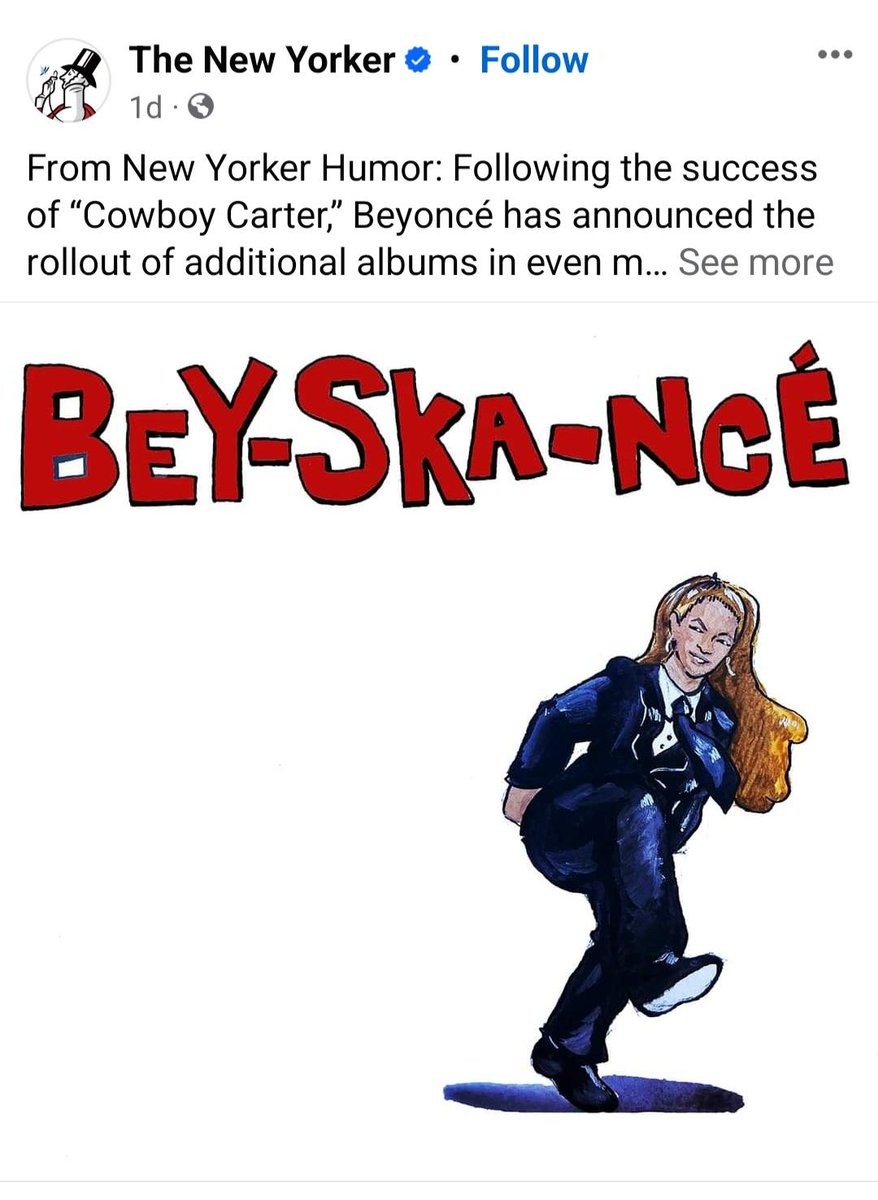 Stay in your lane @NewYorker. Leave the dumb ska memes to the ska fans. In fact, a ska fan already made a better 'Beyonce makes a ska album' meme. Look it up. It goes: ONE STEP BEYONCE