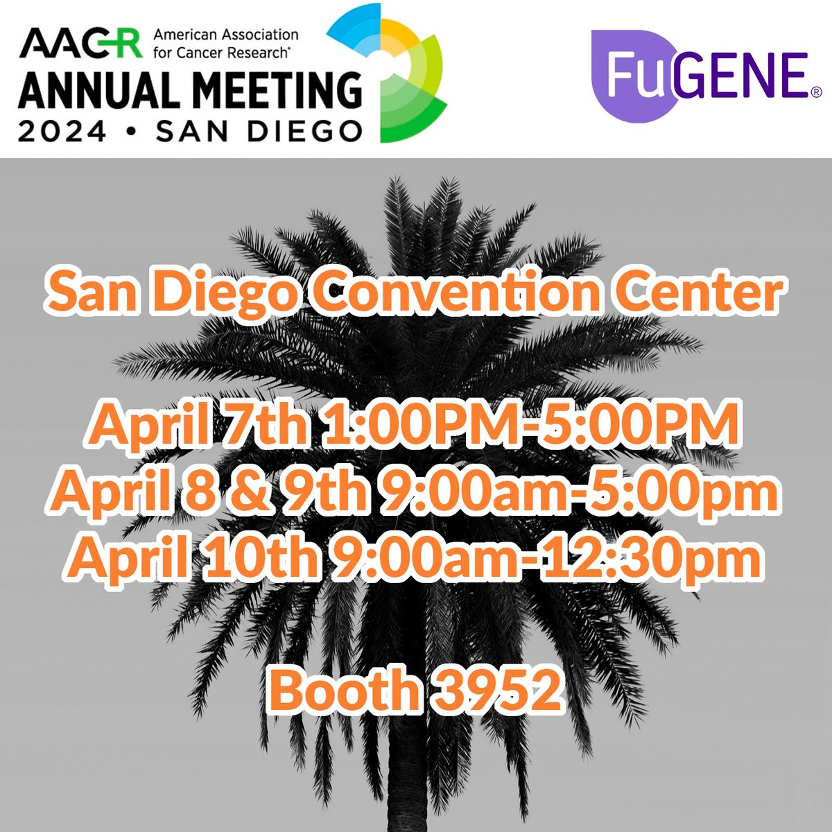We are at day 1 of the annual AACR meeting at the San Diego Convention Center! Come visit us the next 4 days at booth # 3952!

#AACR24 #cancerresearchsaveslives #FuGENE