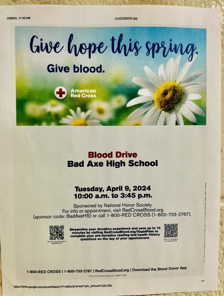 Spring is in the air and so is the time to give blood...🩸 Give blood at BAHS on April 9, 2024 from 10:00am to 3:45pm. Sponsored by NHS.