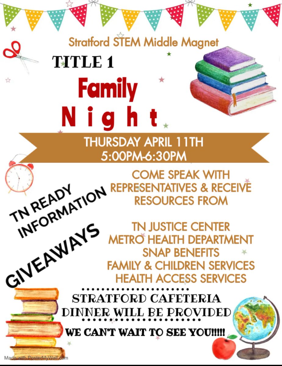 We can’t wait to see you Thursday Evening Spartan Families for dinner, TN Ready information, free resources and some giveaways!!! This Thursday April 11th at 5pm @fcsnashville @mnps_fcp @metroschools @conley4kids