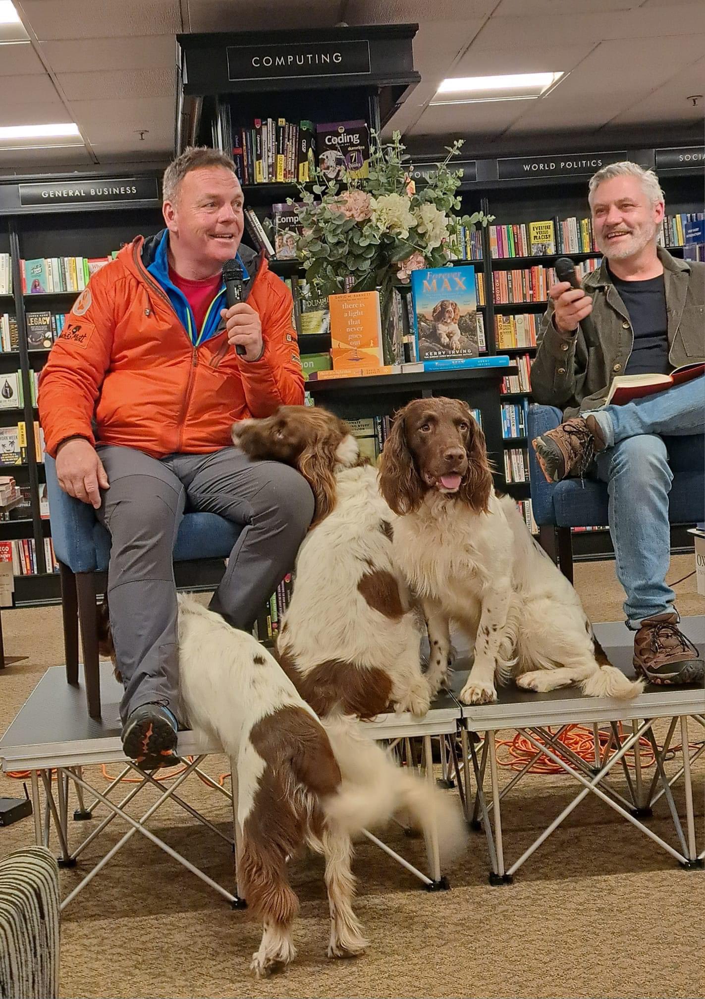 David M Barnett on X Great event with Kerry Irving and dogs Paddy Harry and Tally at Leeds Waterstones this evening talking about his moving new memoir Forever Max. The doggoes were