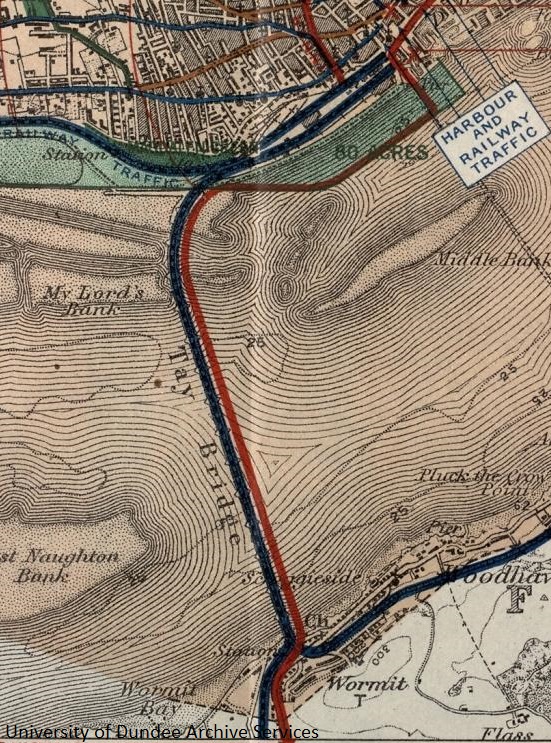 #MapMonday - Detail from 1918 plan accompanying James Thomson's report on his proposals to develop #Dundee. This shows his proposed Tay Road Bridge built on the remains of the first Tay Railway Bridge #Archives #DundeeUniCulture