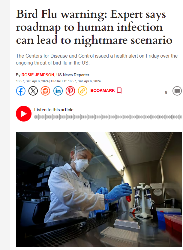 Bird flu warning issued as novel, highly pathogenic, virus picks up new mutations: 

'Roadmap to human infection can lead to nightmare scenario'

Can or will?