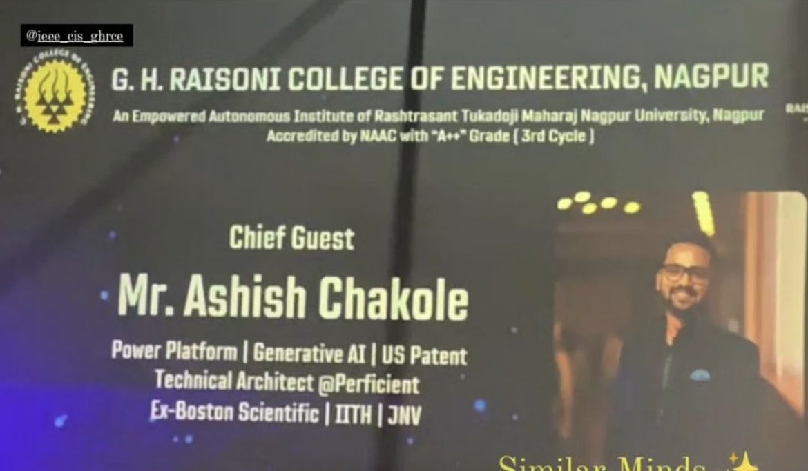 Ashish_Chakole's tweet photo. I’m truly honoured to be invited as a chief guest and deliver key note sessions and to be a part of panel discussion. It was good to talk about #generativeai and #powerplatform and interact and answer future leader’s questions. https://t.co/qK8pkT1zfJ