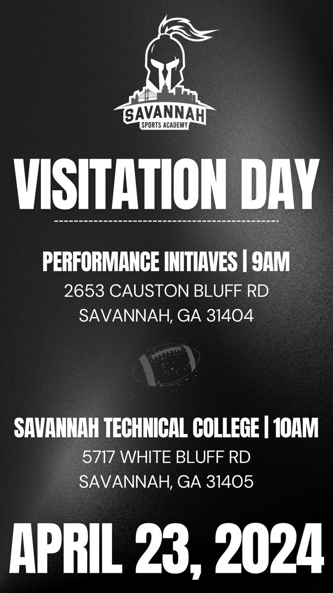 Mark your calendars and join us for an exclusive football preview on April 23rd starting at 9am! Meet the staff, experience our state of the art training facility, housing, and tour Savannah Technical College! #SSA
Please register at the link below forms.wix.com/f/718273095514…