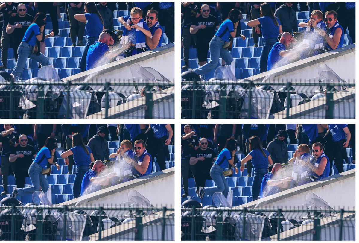 MnogoZle's tweet image. Га полицаите не само, че не спират ММА батките на зетя на Маринов да бие феновете на Левски, ама след това решат и те да ги тормозят #humanshield 🛡️