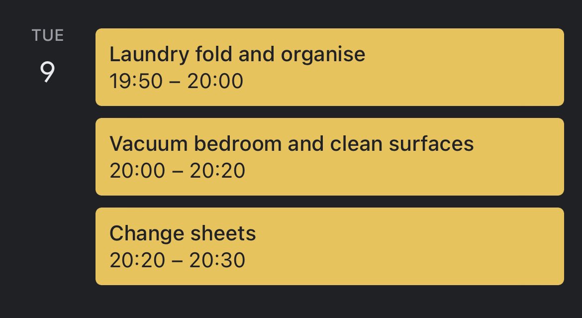 Srushtika's tweet photo. @saronyitbarek 15 to 40min per weekday. Each activity is some portion of that depending on the activity. Having a timer set (pretending to be hired help) is great to get it all done quickly. Otherwise, it would easily go on indefinitely if there are no constraints. https://t.co/4eSRCkTKik