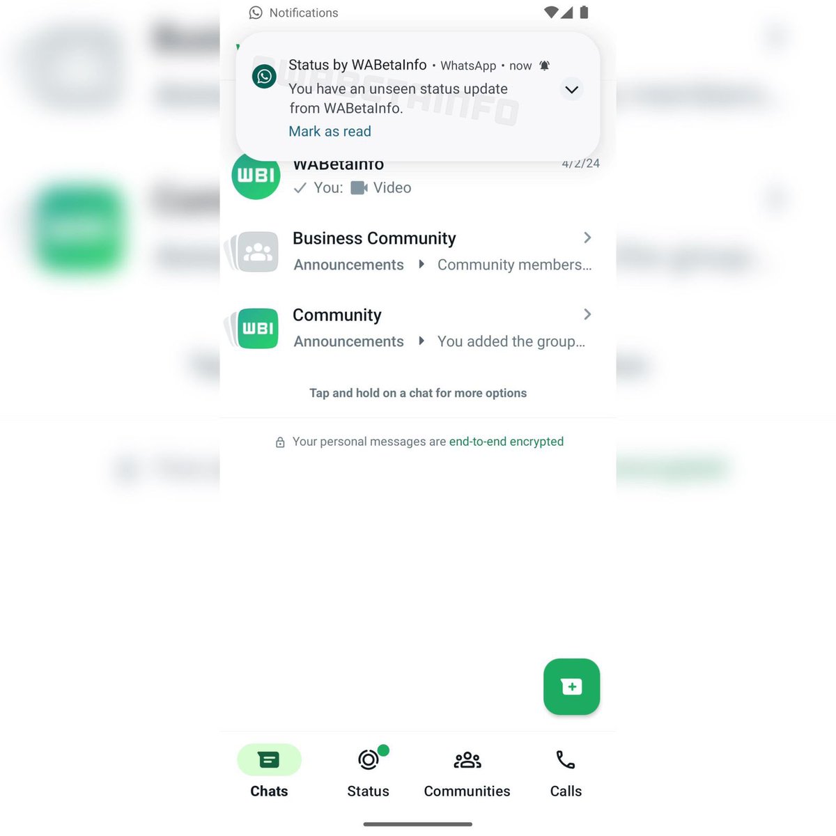 يعمل WhatsApp على ميزة الإشعارات لتحديثات الحالة (الاستوري).