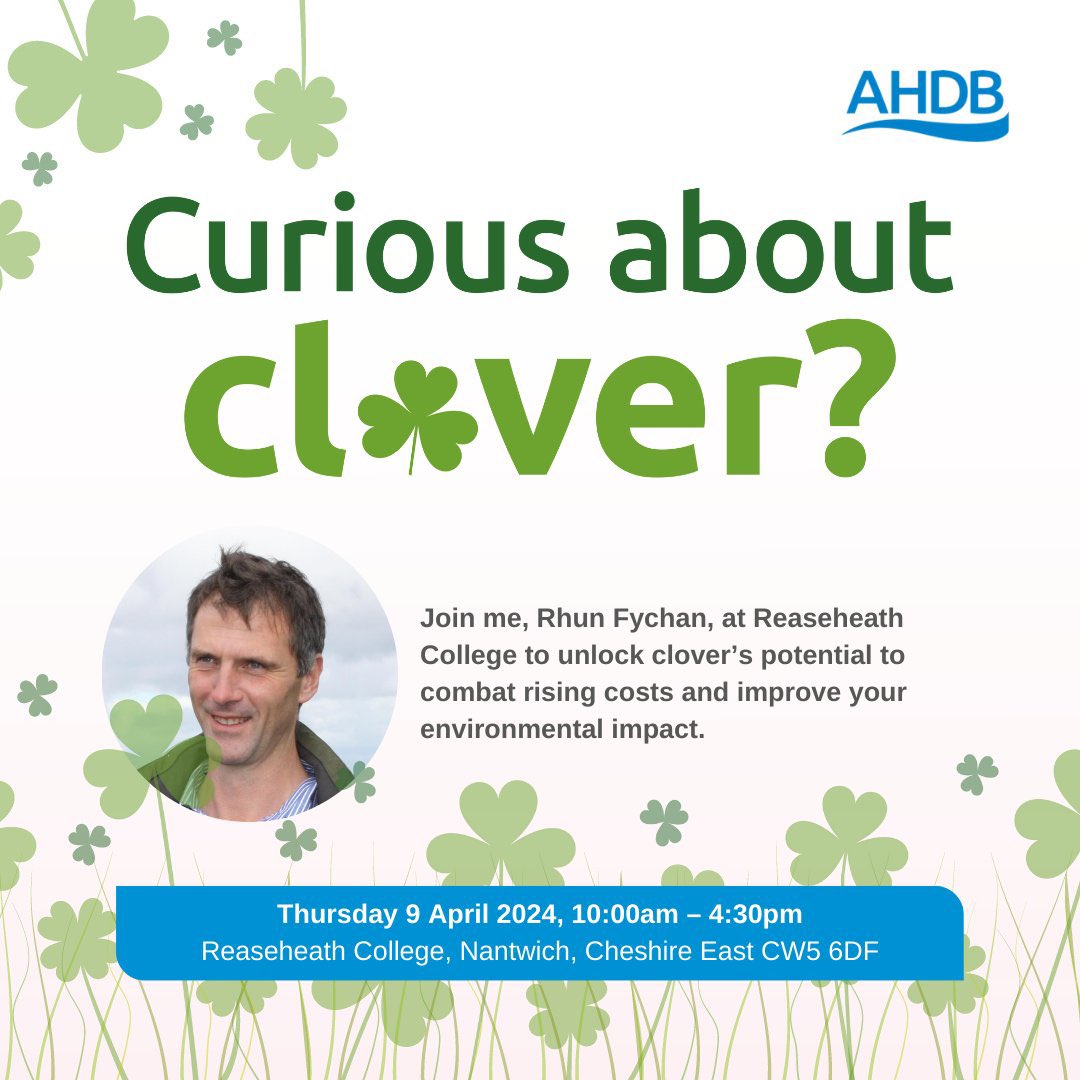 Rhun Fychan (@rhunfychan) on Twitter photo Am glywed mwy am feillion? Mi fydda i yn trafod silwair yn nigwyddiad <a href="/AHDB_Dairy/">AHDB Dairy</a>. Dewch i Reaseheath dydd Mawrth y 9fed
Want to hear more about clover? I will be discussing silage at the <a href="/AHDB_Dairy/">AHDB Dairy</a> event. Come to Reaseheath on Tuesday the 9th Am glywed mwy am feillion? Mi fydda i yn trafod silwair yn nigwyddiad <a href="/AHDB_Dairy/">AHDB Dairy</a>. Dewch i Reaseheath dydd Mawrth y 9fed
Want to hear more about clover? I will be discussing silage at the <a href="/AHDB_Dairy/">AHDB Dairy</a> event. Come to Reaseheath on Tuesday the 9th