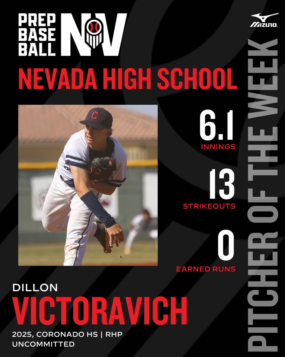❗𝐏𝐢𝐭𝐜𝐡𝐞𝐫 𝐨𝐟 𝐭𝐡𝐞 𝐖𝐞𝐞𝐤 (𝐖𝐞𝐞𝐤 𝟓)❗ '25 RHP Dillon Victoravich (Coronado HS) The uncommitted right-hander went 6.1 innings on Wednesday and punched out 13, his second straight double-digit strikeout performance. 🔗 loom.ly/KCgLZt4 | @Dillon_Victo8