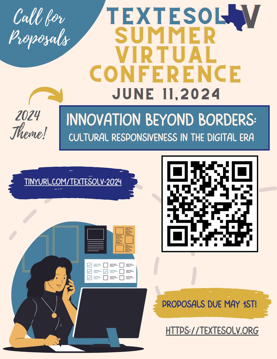 The TexTESOL V Summer virtual Conference is coming! Our 2024 Theme: Innovation Beyond Borders: Cultural Responsiveness in the Digital Era. Submit your proposal, now! Due May 1st! Submit Proposal here --> bit.ly/textesolv24sum…