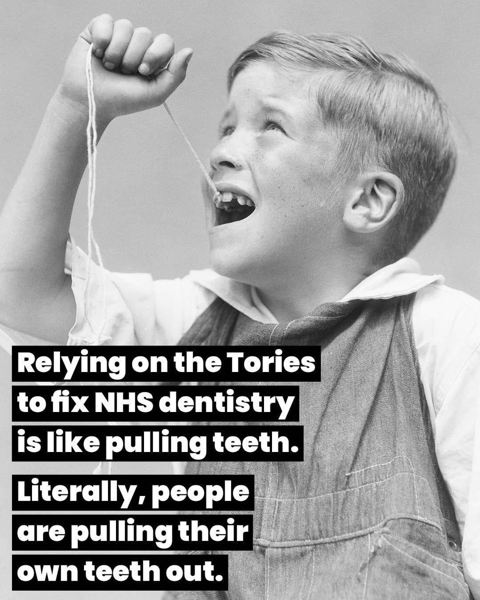 This Tory governments policies have meant people resorting to having to pull their own teeth because they cannot get a NHS dentist. Thank you to all NHS dentists like ⁦@briteeth⁩ for doing their best to treat patients in our NHS despite the governments shocking failure.