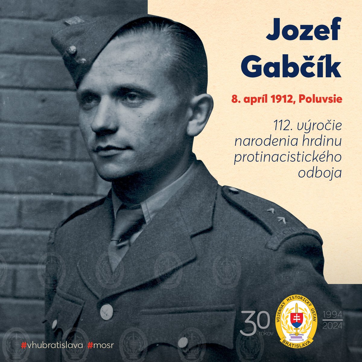 ⚔️ PRIPOMÍNAME VÝZNAMNÉ OSOBNOSTI NAŠICH VOJENSKÝCH DEJÍN 8. apríla 2024 si pripomíname 112. výročie narodenia genmjr. in memoriam Jozefa Gabčíka. 🔗 Prečítajte si viac: vhu.sk/112-vyrocie-na… #vhubratislava #mosr #jozefgabcik #anthropoid #vhm