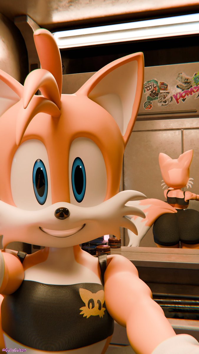 femboy_foxboy's tweet photo. Uh oh~ seems tails was out and about and decided to send (reader) a selfy, though, doesn't look like he saw the mirror to show the cake he had in the picture too~ https://t.co/c0kQQwaRiP