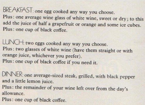 Hands down the wine and egg diet that Vogue printed in the 70s