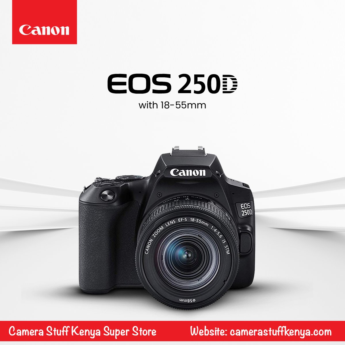 Canon EOS 250D DSLR Camera with EF-S 18-55mm Lens

- UHD 4K24p Video and 4K Time-Lapse Movie
- 24.1MP APS-C CMOS Sensor
- DIGIC 8 Image Processor
- 3.0″ 1.04m-Dot Vari-Angle Touchscreen
- Built-In Wi-Fi and Bluetooth

camerastuffkenya.com/product/canon-…