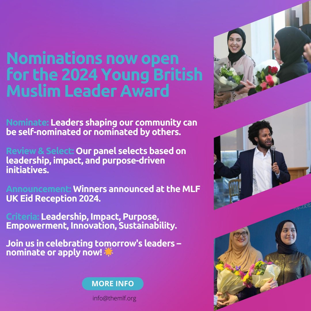 Nominate by April 15th for the 2024 Young British Muslim Leader Award and honour those shaping our community's future! 🌟 bit.ly/mlfaward24