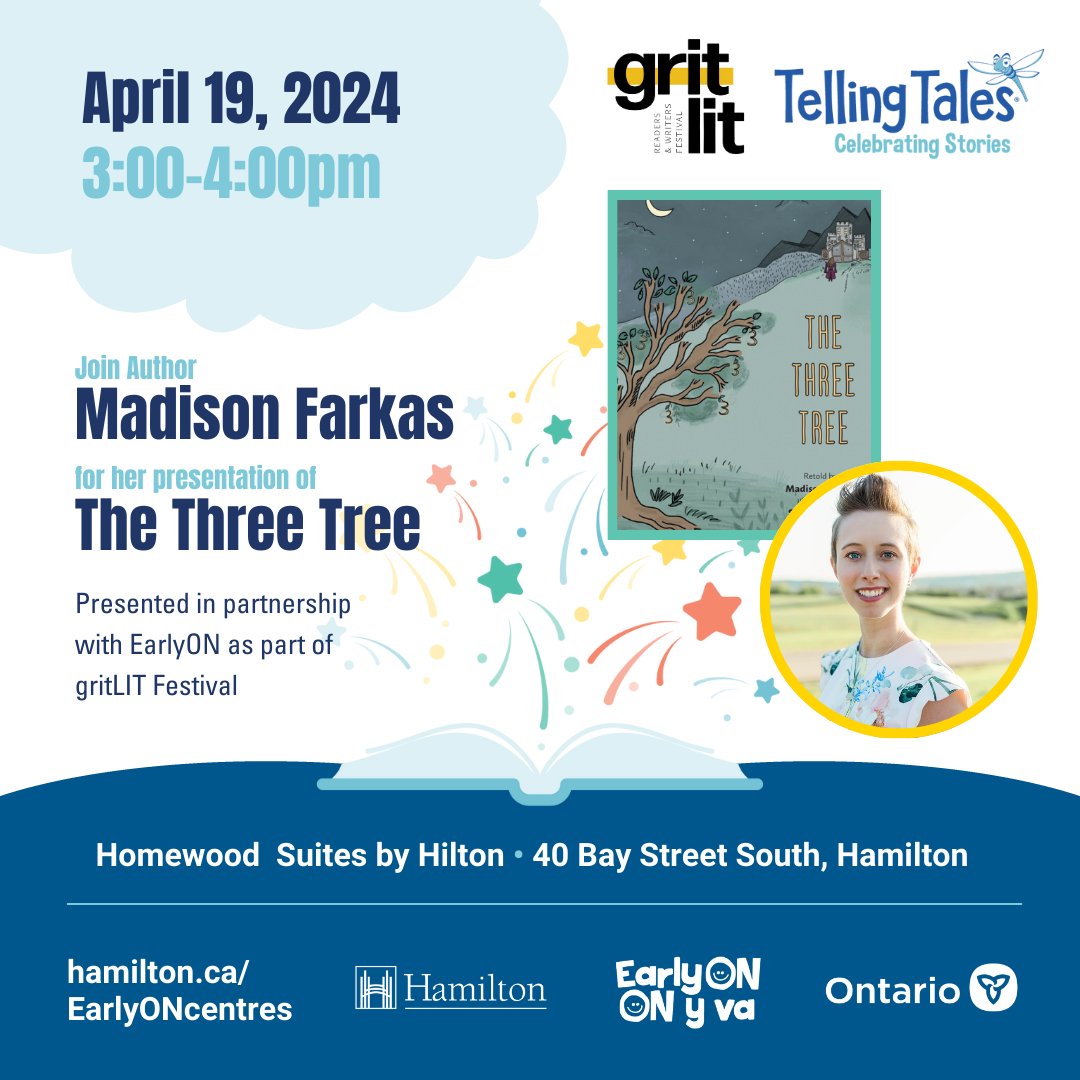 Want to get cozy and hear a local author read their book aloud? Join author Madison Farkas in a reading of her book The Three Tree, presented in partnership with EarlyON as part of @gritlitfestival on Friday, April 19th! This event is FREE and appropriate for kids aged 0-6.