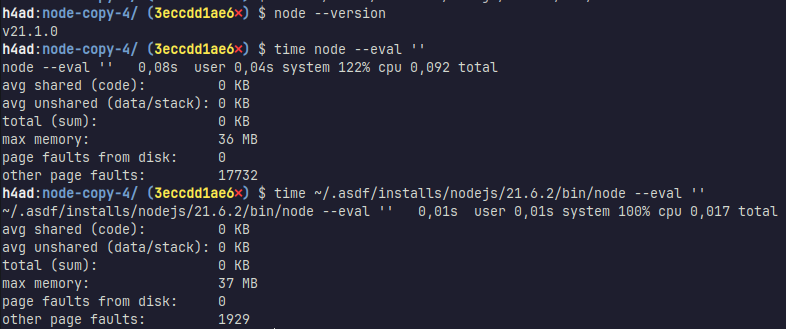 I deleted my old post about Node v21 and v22, I was wrong about improvements, looks like there is some issue on my setup using asdf that is slowing down node by ~70ms