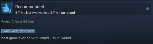 GexagonVR's tweet image. #ReviewOfTheWeek 

Hmm, making the game kissable can be a good update idea.