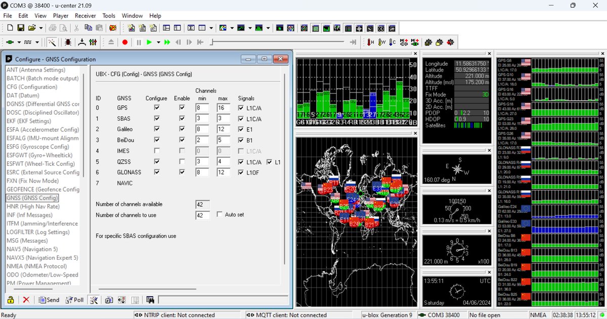 Follower bubble &amp; <a href="/ublox/">u-blox</a>: Can I set #ublox chips to output individual $--GGA positions for each #gnss system (#gps, #galileo, #glonass, #beidou)?
Asking for my <a href="/sparkfun/">SparkFun Electronics</a> receiver's errors not to pertain to the combined solution.
<a href="/NMEA_org/">NMEA</a> <a href="/EU4Space/">🇪🇺 EUSPA - EU Agency for the Space Programme</a> <a href="/spaceforcedod/">United States Space Force</a> <a href="/spacegeodesy/">Space Geodesy (Thomas Hobiger)</a>