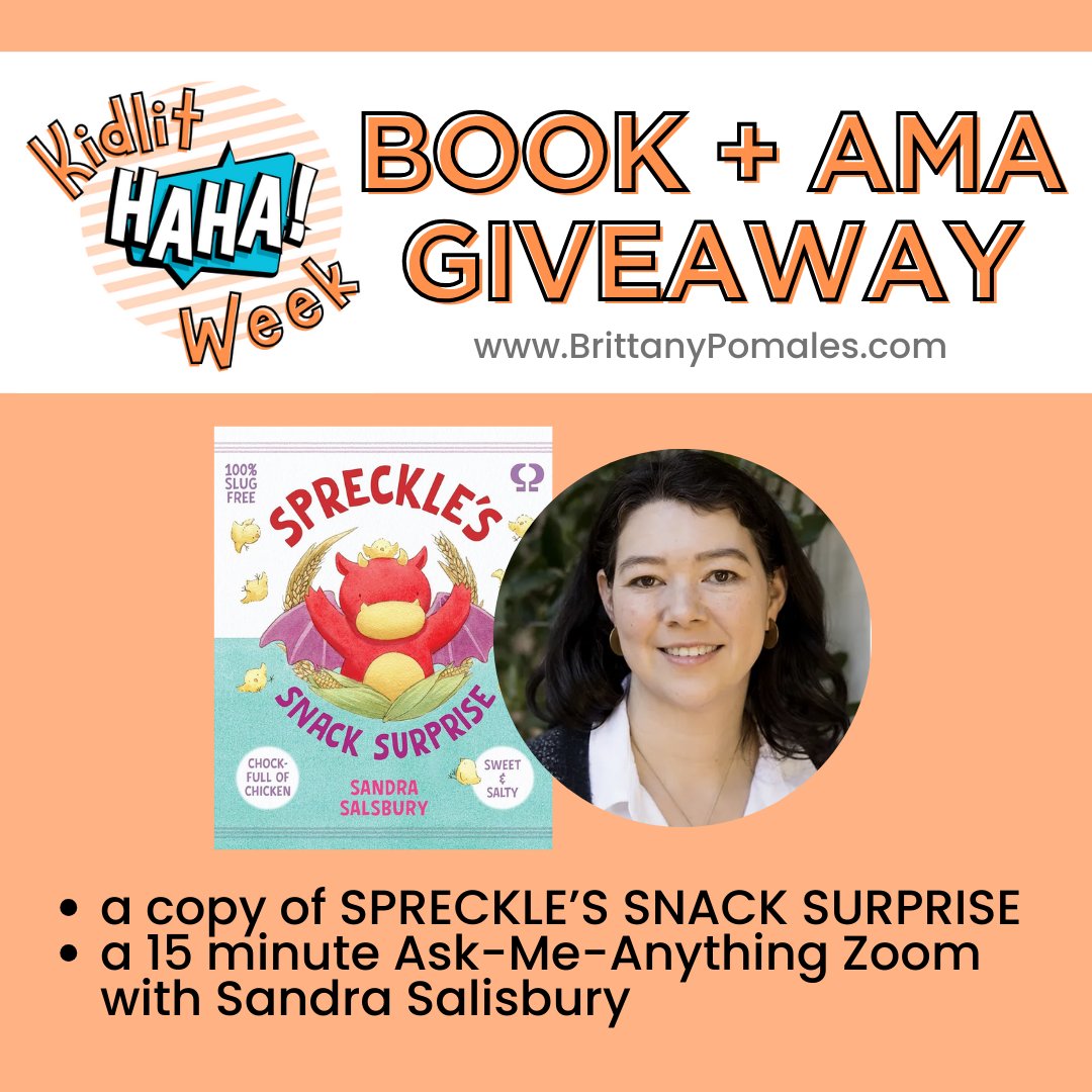 Since none of this year's #KidlitHaha week posts covered art, I have a special GIVEAWAY for my illustrator/author-illustrator friends. Win a copy of SPRECKLES SNACK SURPRISE and a 15 minute AMA with @SandraSalsbury. Comment with a dragon GIF below to enter.