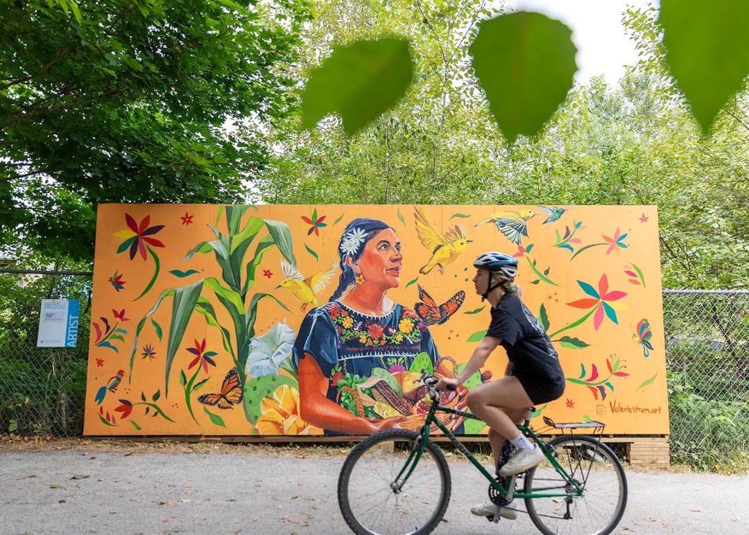 Cruising along the waterfront path in River District, soaking up the fresh air and admiring the stunning murals along the way. It's the perfect blend of outdoor adventure and artistic inspiration, making it our top choice for neighbourhood fun! 📸 IG: valeriestrom.art