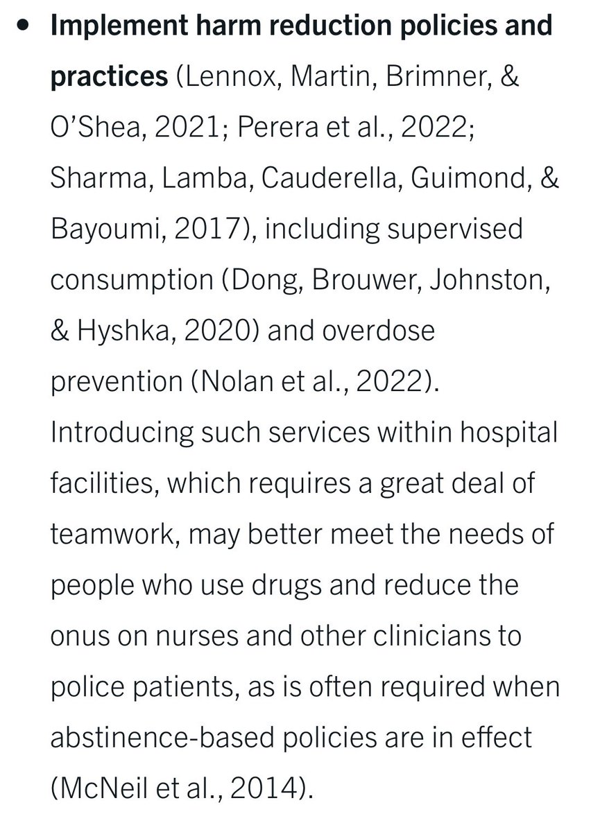 So how do we reconcile the need to balance staff + patient safety while ensuring the best possible outcomes for vulnerable patients?

In that same @InsideCdnNurse article👇

“Implement harm reduction policies and practices including supervised consumption and overdose prevention”