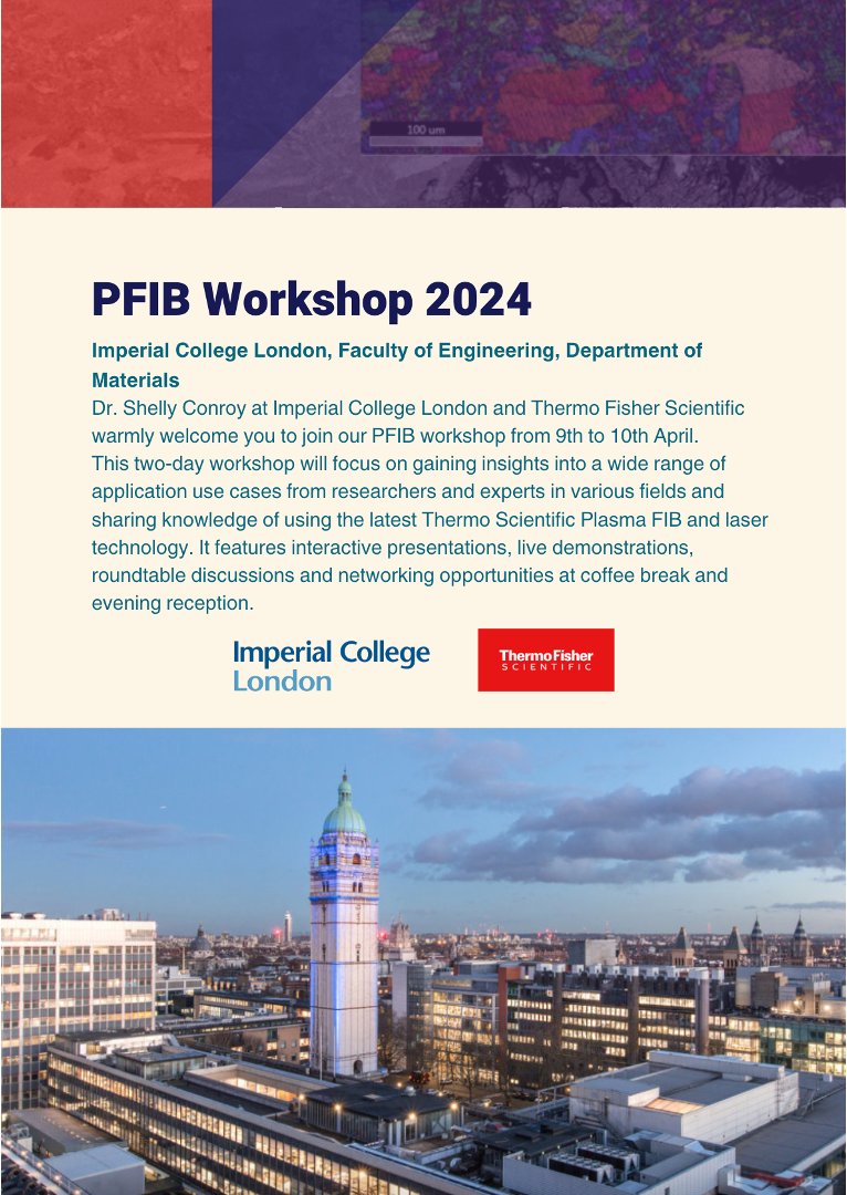 Looking forward to hosting the 2024 European @thermosciEMSpec PFIB meeting @ImpMaterials next week April 9 & 10th Awesome speakers including @tomaslmartin, @YvonneChart Maud Dumoux @RosFrankInst, @DrStuartR, Jack Donoghue @RoyceInstitute ! #microscopy 🔬