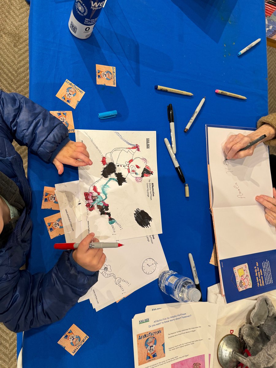 Today I presented Afikotective Kar-Ben Publishing at Books Of Wonder in NYC.
The kids loved it when I "Fixed " Elphie and found the afikomen in the tool box. I also showed original 3D illustrations from the book and the kids loved the treats &amp; coloring pages
