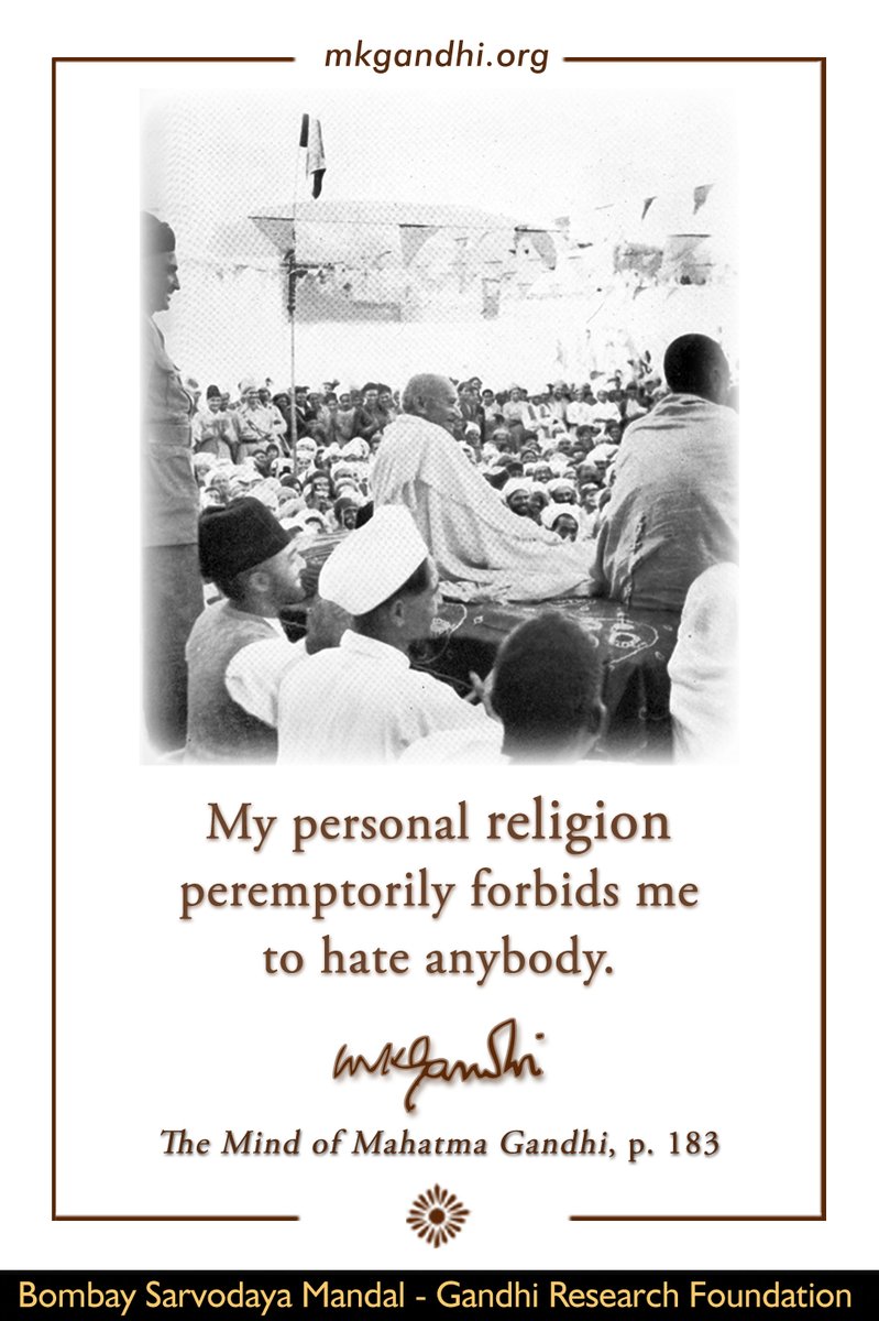 Thought For The Day ( RELIGION ) My personal #religion peremptorily forbids me to hate anybody. - #MahatmaGandhi #quote #quotes #InspirationalQuotes #ThoughtForTheDay #MotivationalQuotes #quoteoftheday #Gandhi #Religions