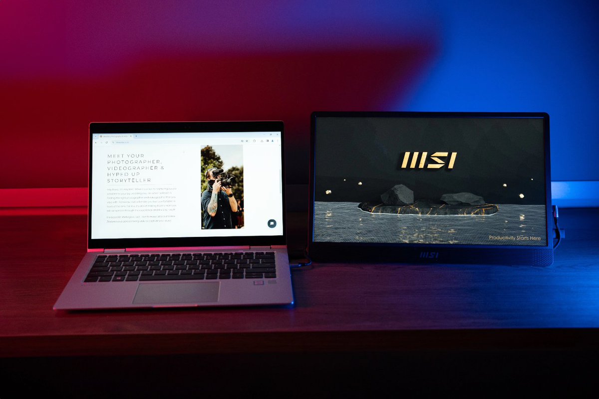 Prawln's tweet photo. MSI recently reached out after seeing how busy things were with my photography/videography and sent me out their new 15.6 inch portable monitor to check out!

Already got this into my work flow when I'm working remotely or live streaming a wedding!

#MSI #PortableMonitor #ad https://t.co/PRHnVeiDsE