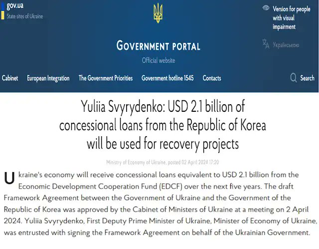 최배근 교수

우크라이나에 21억 달러 차관 지원 1. 우크라이나 정부 홈페이지에는, 4월 2일 우크라이나가 대한민국으로부터 21억 달러에 달하는 차관을 받게 되었음을 공지하고 있다. kmu.gov.ua/en/news/21-mlr... 2. 21억 달러는 약 3조원에 가까운 돈이다. (1970년 이래 외환위기 때나 금융위기 때도…