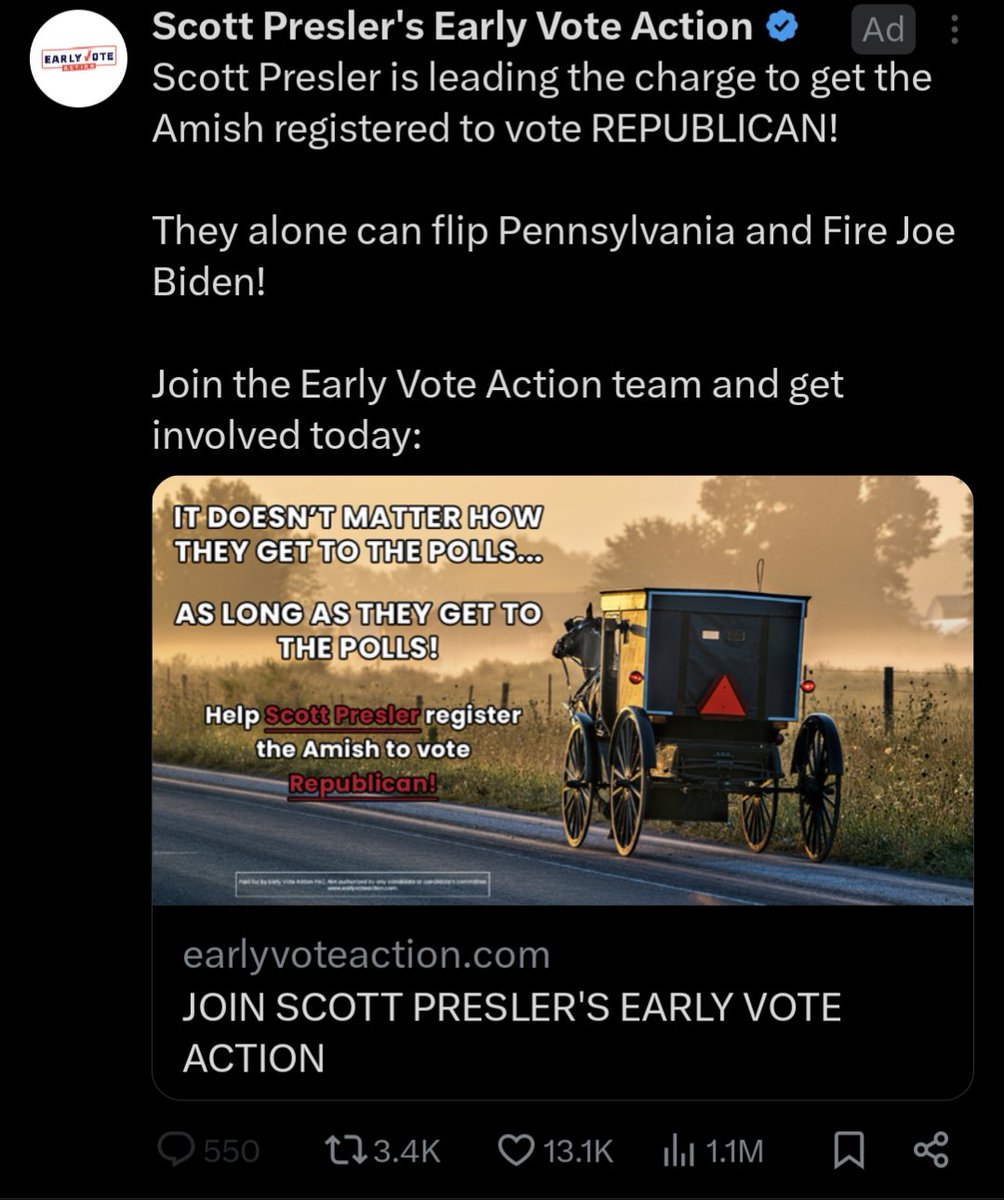 Scott Presler appears to be advertising to the Amish, on social media
