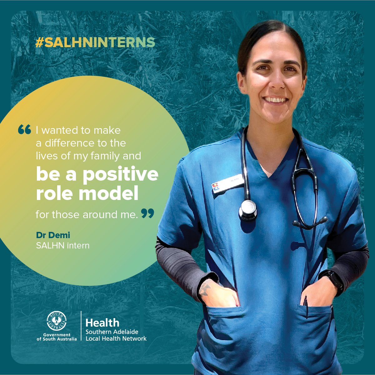 Demi is an interstate graduate who has joined SALHN as a medical intern this year. “I'm looking forward to experiencing different medical specialties and figuring out which area of medicine appeals to me most,” Demi said.