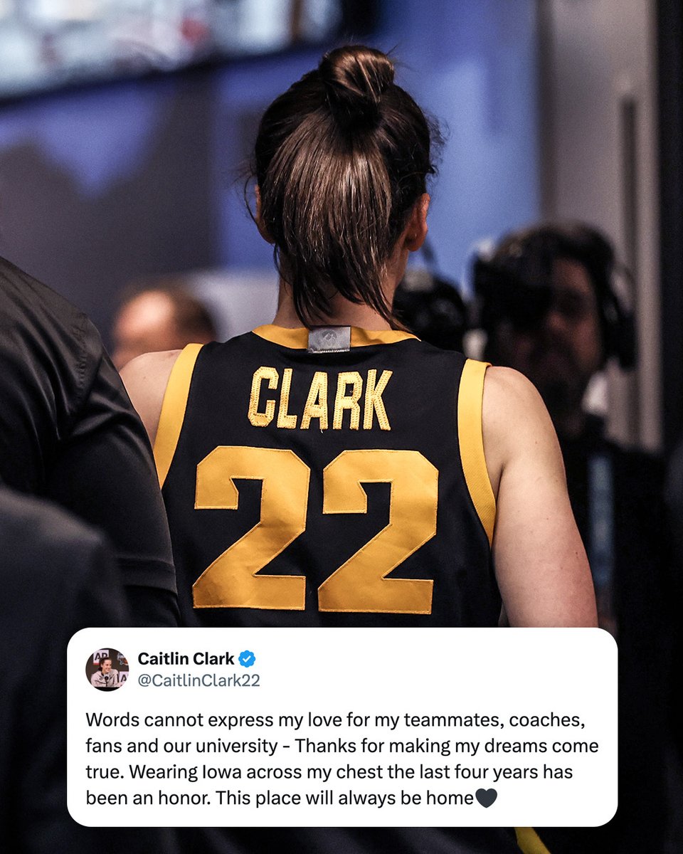 espn's tweet photo. Caitlin Clark’s farewell message to Iowa 🖤💛 https://t.co/hwwG1YZdW3