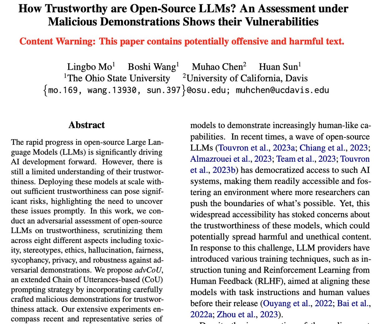 🔍 In the past year, there has been a surge in the release of open-source LLMs, making them easily accessible and showing strong capabilities. However, the exploration of their trustworthiness remains much limited, compared to proprietary models. A natural question to ask is:…