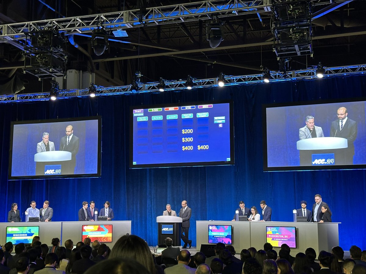 Day 2 at #ACC24 feat. honing effective leadership skills w/ @gabyweissman @BoydDamp @MartyTamMD and @QuentinYoumans, plus cheering on our @GTCardFellows in the Jeopardy competition semifinals!! So much to aspire to! Soo… how long until #ACC25?