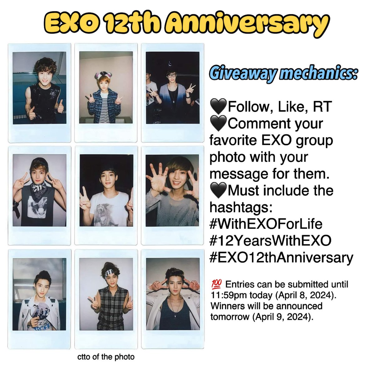 cheolloey_yeol's tweet photo. HAPPY 12TH ANNIVERSARY, EXO 🩶

Let’s do a giveaway again! 😊

✨2 winners of 120 pesos Gcash
✨1 winner of unsealed EXO Exist album E ver (w/o PC)
✨1 winner of photo card holder

🖤 See pub mat for mechanics

Saranghaja! 🫶🏻

#WithEXOForLife
#12YearsWithEXO
#EXO12thAnniversary https://t.co/AhhwsTWpq9