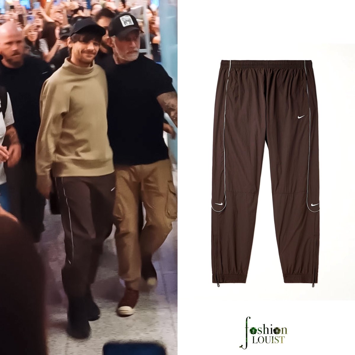 Louis wore these Nike Solo Swoosh Track Pants in Brown/White at the airport in Argentina today. — overkillshop.com/eu-en/solo-swo…