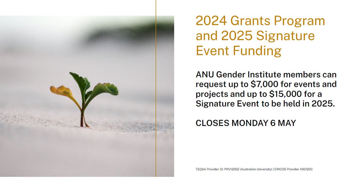 📢First round of Gender Institute funding for 2024 now open! ℹ️ For forms/eligibility/criteria: tinyurl.com/2zrsyues 📧For queries: admin.genderinstitute@anu.edu.au