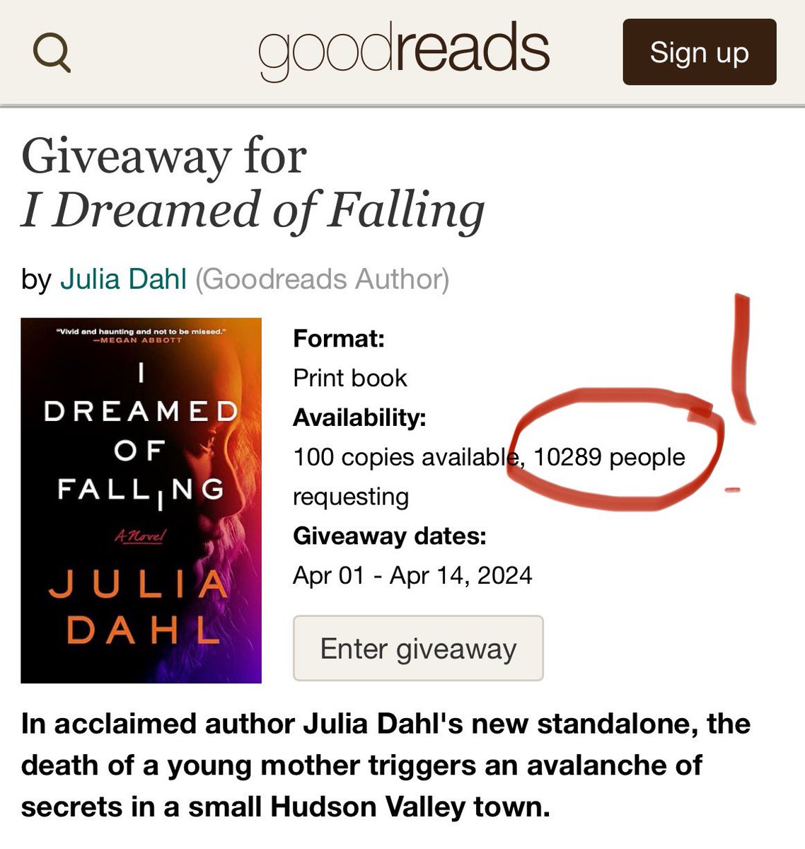 More than 10,000 people have entered the I DREAMED OF FALLING @goodreads giveaway…have you?! goodreads.com/giveaway/show/…